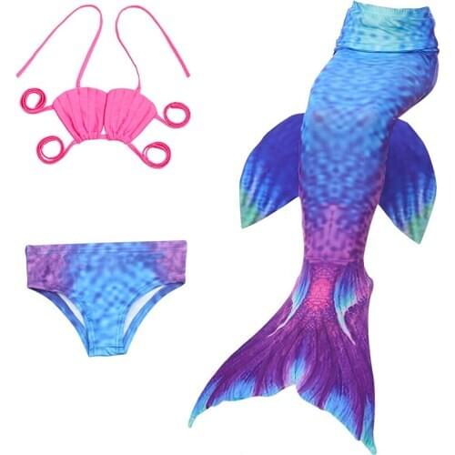 Mermaid Tails for Swimming 3 Pcs Mermaid Princess Cosplay Swimsuit Girls Swimmable Swimwear Costume Children Beach Clothes Kids