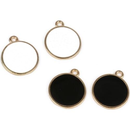 Diameter 15mm Hole Size 1.5mm Zinc Alloy Enamel White Black Roundness Pendant Charms For Necklace Earring Jewelry Accessories