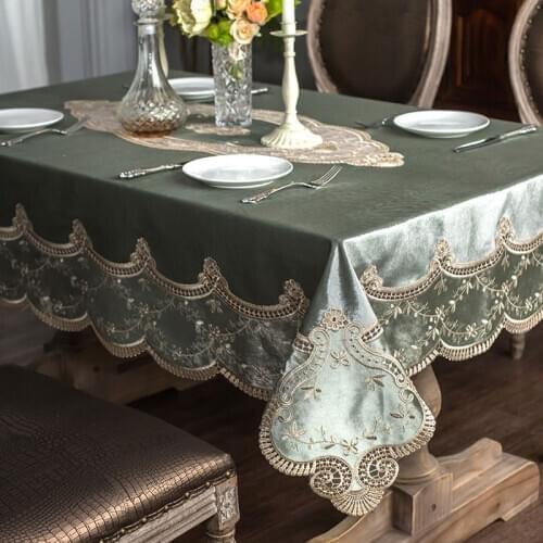 European Soft Velvet Lace Embroidery Tablecloth Rectangular Dining Kitchen Square for Home Party Luxury Solid Coffee Table Cover