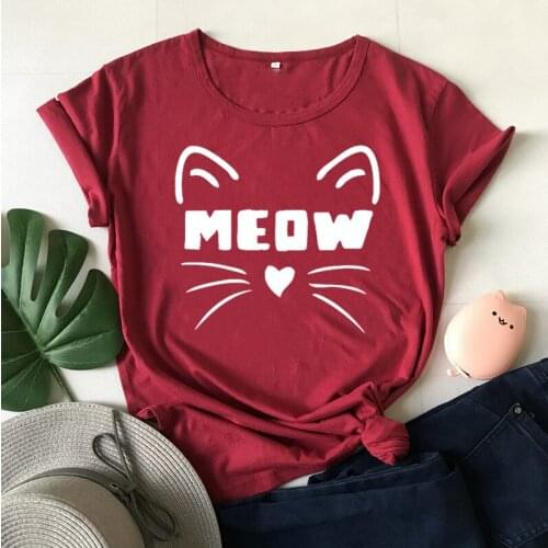 Meow Graphic Cat Mom Mama Shirt Funny Fashion Kawaii Cotton Women Tshirts Plus Size Casual Mother Clothing Short Sleeve Top Tee