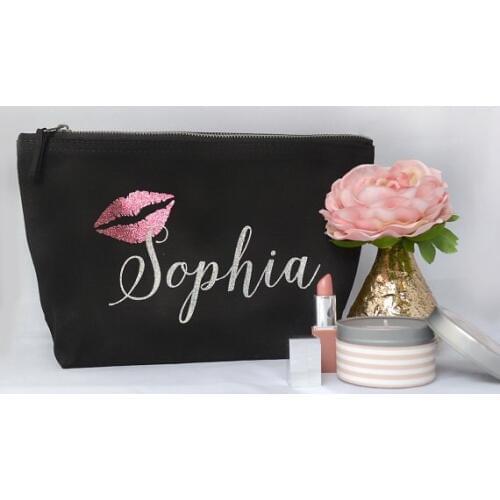 Personalized lips names bridesmaid wedding Gift Make Up Bags makeup toiletry comestic kits Unique Gift for Bridal Party favors