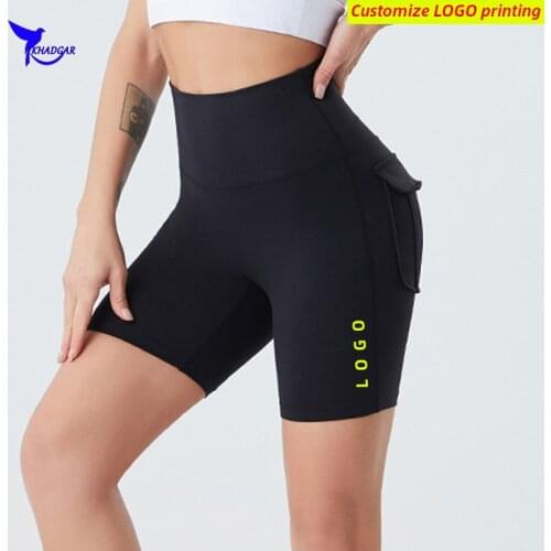 Custom LOGO Female Gym Running Shorts Push Up High Waist Yoga Tight Pants Sportswear with Pocket Quick Dry Fitness Bottoms