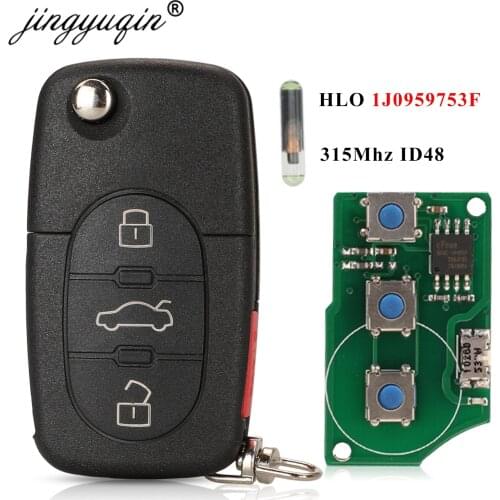 Jingyuqin 4 Buttons Remote Car Key Fob 1J0959753F 315Mhz For VW Jetta Passat Beetle Golf 1997-2001 ID48 Chip 3+Panic Car key