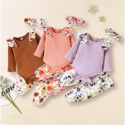 3Pcs Newborn Girl Clothes Set 3 Months Baby Girl Clothes Toddler Girl Outfits Baby Bodysuit + Bow Pants Infant Kids Clothing