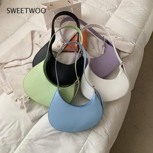 French Style Leather Shoulder Bag Crescent Armpit Small Handbags For Women Clutch Bags Solid Color Fashion Vintage Tote Purse