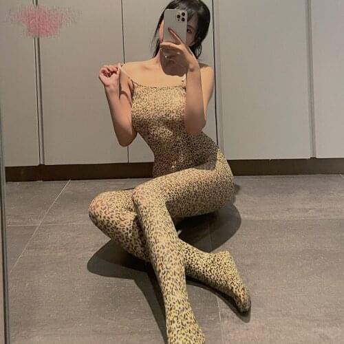 Leopard Sexy Women Lingerie Open Crotch Bodysuit Teddies Transparent Costumes Underwear Slips Intimates Bodystocking Sleepwear