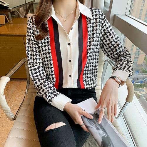 Autumn New Womens Blouses Polo Shirt Long Sleeve Tops Printed Blouse Girl Chiffon Casual Fashion Lady Loose