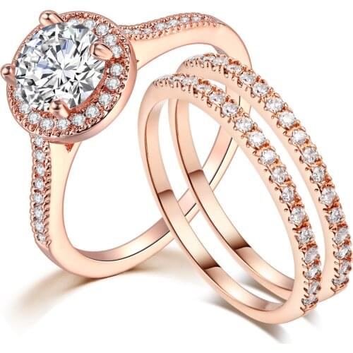 UFOORO Classic Womens Engagement Ring Set With Micro Inlay Zircon Rose Gold-plated Silver Plated Wedding Jewelry