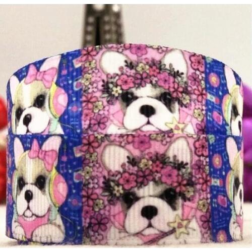 New product 22mm cartoon dog ribbon dog collar manual material 10 yard hair bow DIY Grosgrain ribbons Grosgrain tape