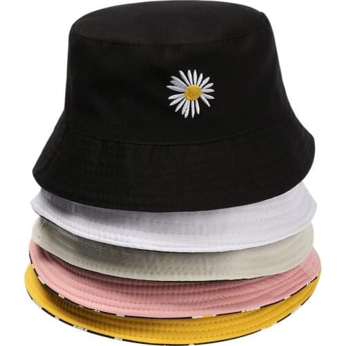 New Fashion Single/Double-Sided Bucket Hat Cotton Daisies Hat Outdoor Chapeau Wide Brim Sun Prevent Hats for Women Fisherman Cap