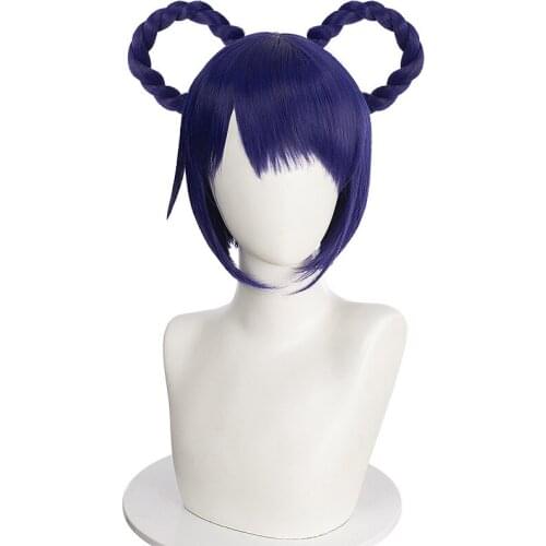 Game Genshin Impact XiangLing Cosplay Wigs Dark Blue Short Heat Resistant Synthetic Hair Halloween Party Role