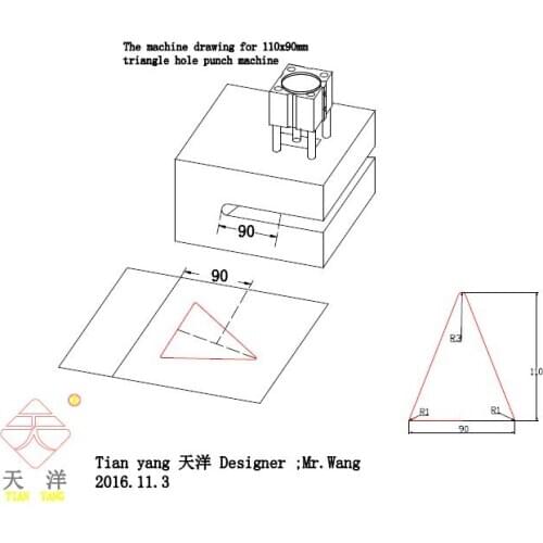 The big size of 110x90mm triangle hole & 2sets Dia10mm round hole pneumatic punch machine