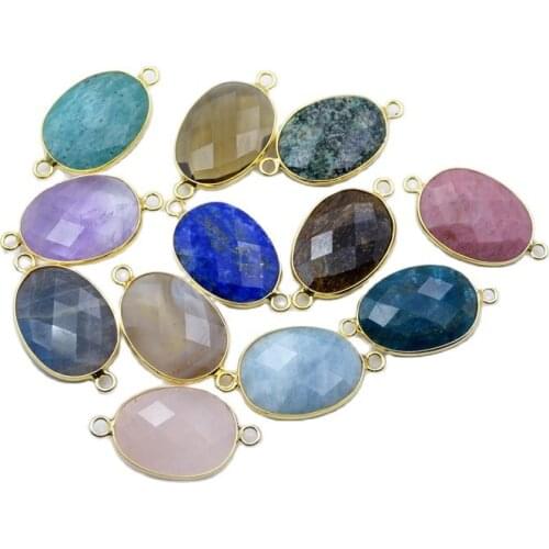 Gold-Plated bezel Oval Egg pendants Natural Labradorite Amethysts rose Quartzs amazonite charm Faceted Gems stone Connector