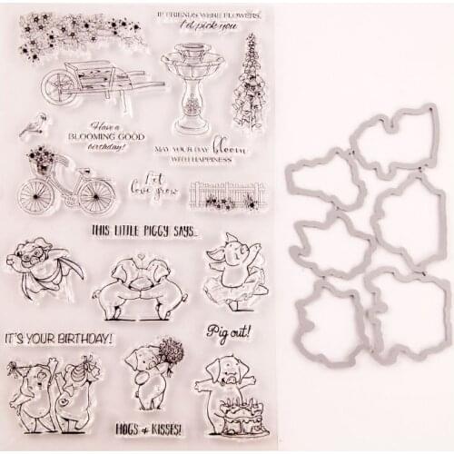 Reunion Little Pig Birthday Wishes Metal Cutting Dies and Stamps or Only Clear Stamp Scrapbook Craft Stencil DIY Template Model