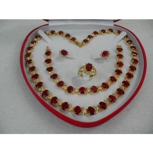 Prett Lovely Womens Wedding womens gift true red gem yellow Earring Bracelet Necklace Ring +box AAA 5.27 Ms. jewelry