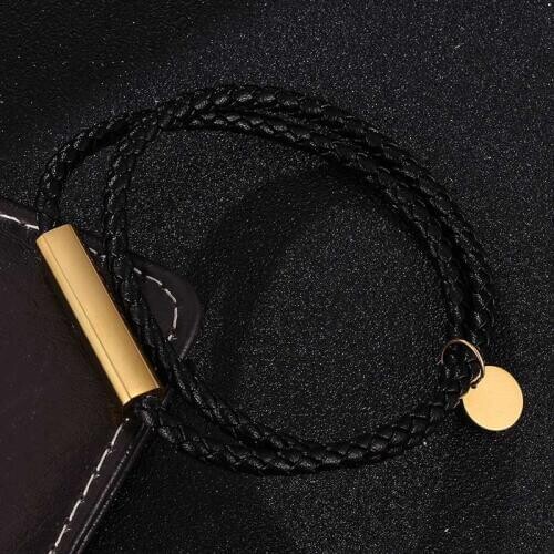 Simple Popular Jewelry Black Leather Handmade Bracelet for Women Men Stainless Steel Magnetic Buckle Bracelets Bangles SP0689
