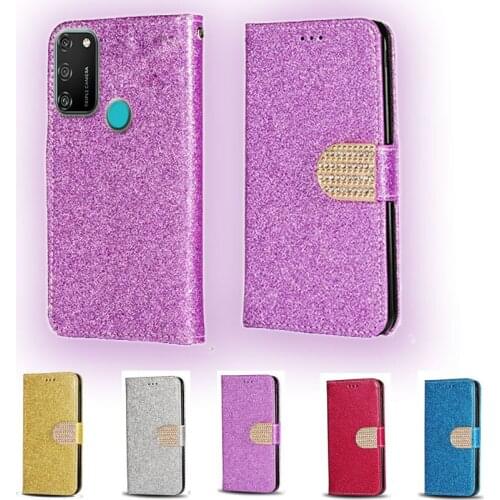 Luxury Glitter Diamond Flip Leather Wallet Phone Case For Huawei Honor 9A Phone stand function cover with card slot