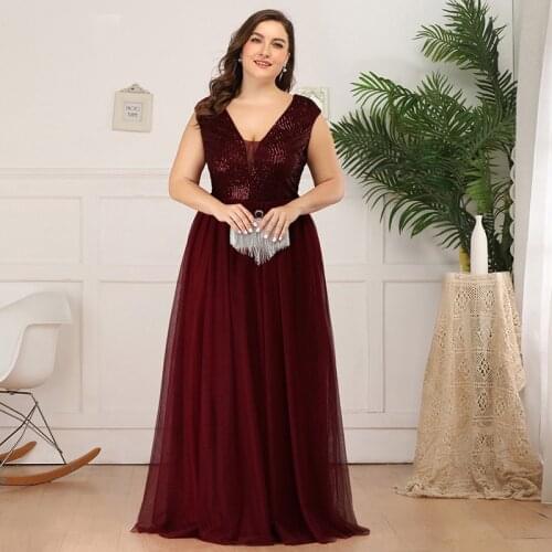 Evening Dress Sexy V-Neck Sequins Empire Sleeveless Pleat A-Line New Zipper Back Floor-Length Plus Size Women Formal Gowns D989