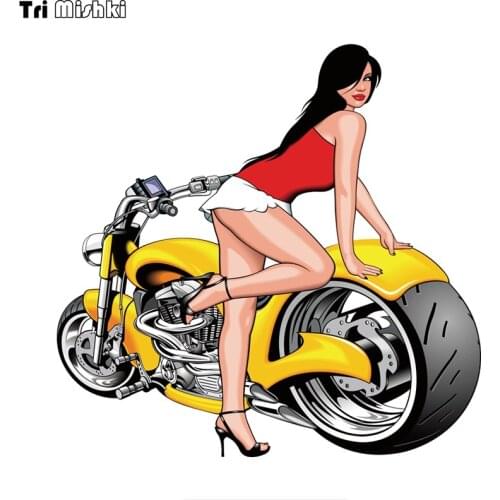 Tri Mishki WCS716# 14x14.4cm sexy girl biker motorcycle colorful car sticker funny auto automobile car stickers