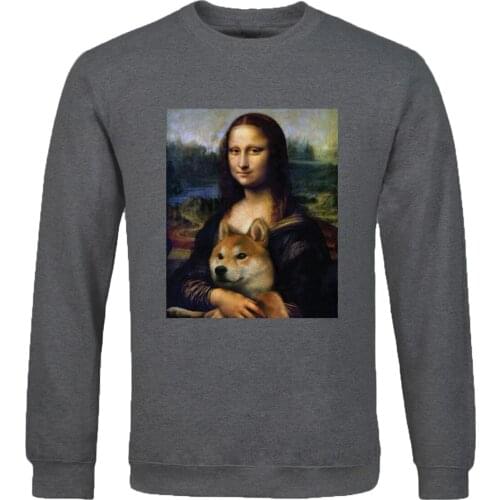Funny solid color Mans hoodies Hip Hop Streetwear Mona Lisa And Dog Fashion pullovers spring autumn 2020 New handsome Sweatshirt