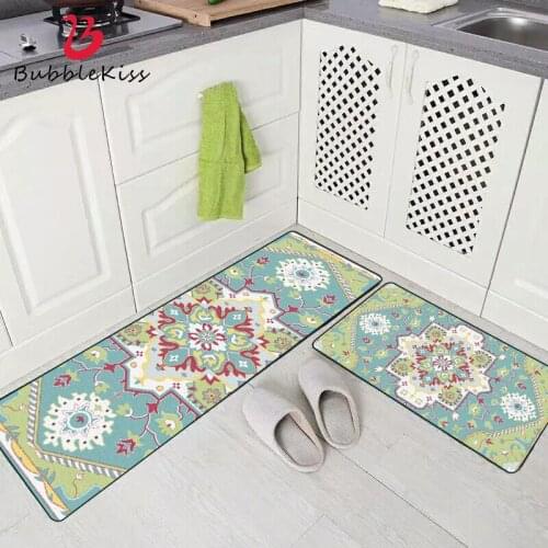 Bubble Kiss Kitchen Carpet Ethnic Style Green Printing Living Room Rugs Table Home Decoration Bathroom Mat Non-Slip Area Rug