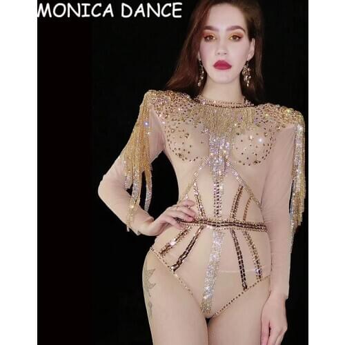 Women Sparkly Silver Tassel Bodysuit Birthday Celebrate Costume Female Singer Bling Tassel Bodysuit Performance Dance Wear