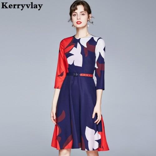 Autumn Women A-line Print Retro Dress Vestidos Invierno 2021 Mujer Vestido Midi Elegante Lange Dames Jurken K8230