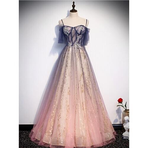 Elegant Sweetheart A-line Evening Dress Vestido De Festa Pink Gradient Evening Dresses Long Dress 2020 Fashion Robe De Soiree