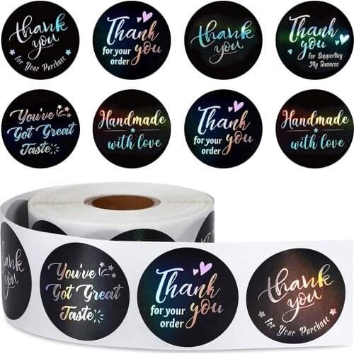 1inch Black Laser Thank You Roll Stickers 50-500pcs Creative Thank You Seal Labels For Gift Party Festival Baking Decorations
