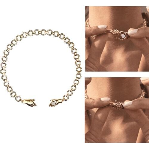 1PCs 2021 New Friendship Necklace Hiphop Magnet Peace and Love Handshake Charm Chunky O-chain Choker Necklaces for Unisex Gifts