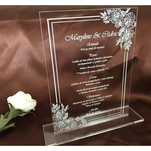 Custom 10pcs Acrylic Wedding Invitations,White Rose Acrylic Menu,Acrylic Birthday Invitations,Acrylic Anniversary Invitations