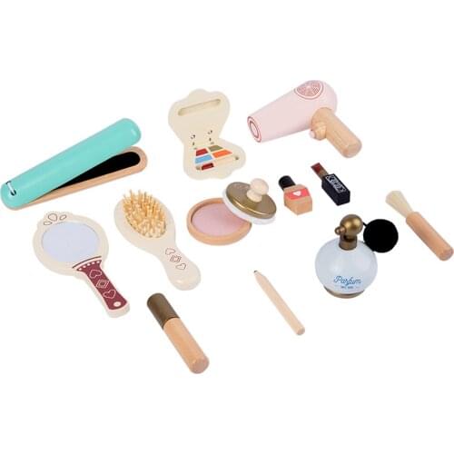 12Pcs/Set Wooden Pretend Play Makeup Set Lipstick Brush Mascara Gifts Age 3