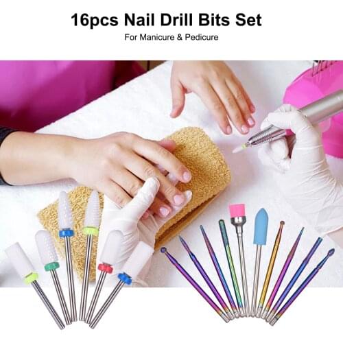 16pcs Nail Drill Bits Set 3/32'' Ceramic Tungsten Steel Nail Drill Bits for Acrylic Gel Nails Electric Nail File Bit Cuticle