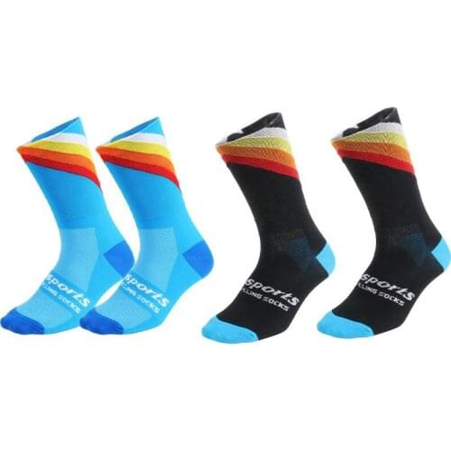 DH SPORTS 2 Pair Pro Best Sports Socks Windproof Warm Weather Tall Cycling Socks Crazy Basketball Socks Blue & Black Red