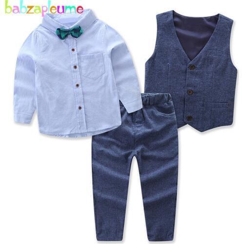 Babzapleume 3PCS/2-7Years/Spring Autumn children clothes gentleman baby suit vest+t-shirt+pants toddler boys clothing set BC1582