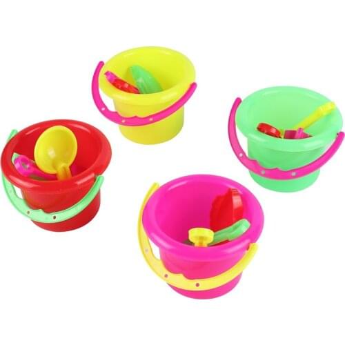 4pcs Novelty Mini Beach Toys Set Sand Pails Bucket with Shovel Rake Summer Pool Beach Sand Play Toys Gift for Children Kids