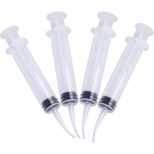 4Pcs/Set Disposable Transparent Dental Irrigation Syringe With Curved Tip 12cc Dental Care