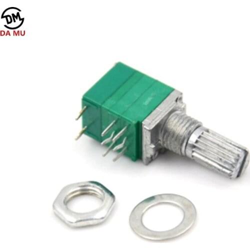 5pcs/lot RV097NS 10K single linked potentiometer B10K with a switch audio 8pin shaft 15mm power amplifier sealing potentiometer