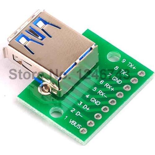 5PCS USB 3.0 Female Head Seat DIP Flat Module line Adapter Plate Base to USB-3.0 Conversion Board