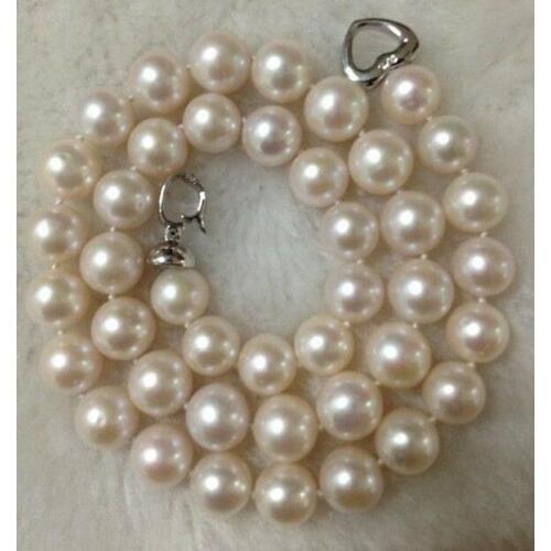 AAA Popular 9-10mm natural round white pearl necklace 18inch 36"
