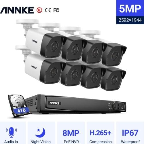 ANNKE 5MP H.265+ 16CH HD PoE Network Video Security System 8pcs Waterproof Outdoor POE IP Cameras Plug & Play PoE Camera Kit