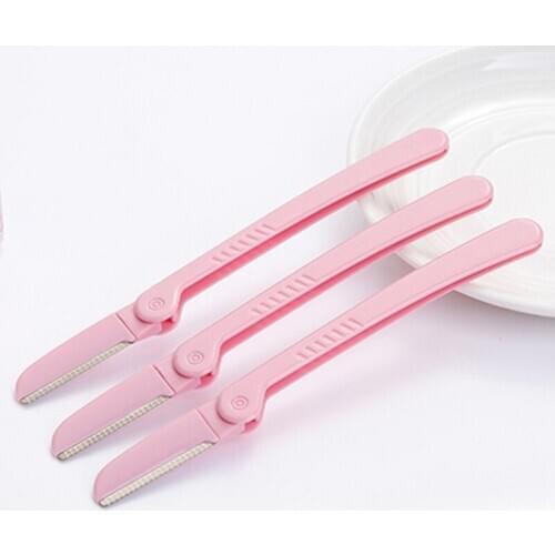 3Pcs/Set Pink Facial Eyebrow Razor Foldable Stainless Steel Eye brow Hair Remover Shaper Trimmer Shaver Makeup Grooming Tool Kit