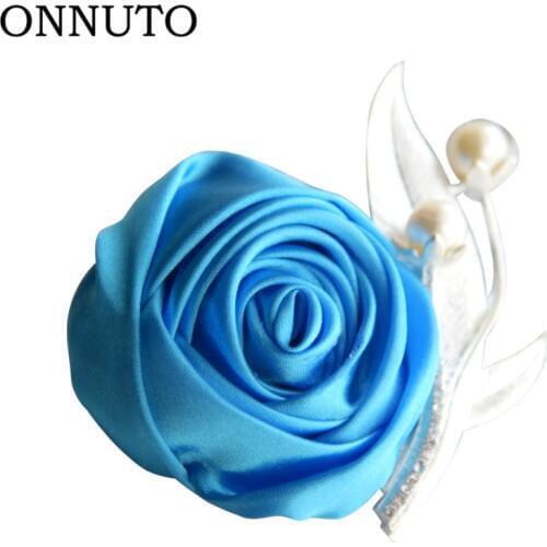 Woman Man Corsage For Groom Groomsman Handmade Satin Silk Rose Flower Wedding Suit Boutonnieres Accessories Pin Brooch S6207