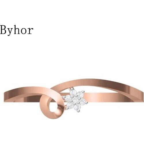 Byhor Solid 14K White+Rose Gold 0.028ct Natural Diamonds Fine Jewelry Trendy Engagement 2020 новинка ring flower кольца Women