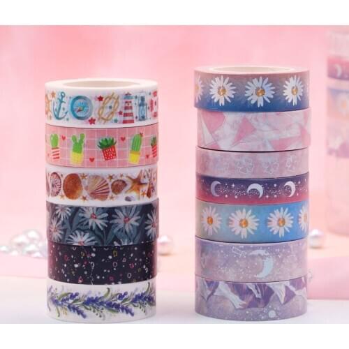 Decorative Daisy Starry Moon Silver Purple Mountains Foil Washi Tape Set for Photo Album Adhesive Masking Tape Kawaii Papeleria
