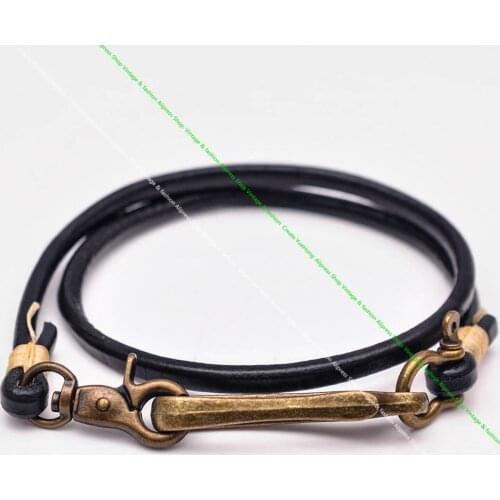 15-30" Long Handmade Punk Motocycle Trucker Black Thick Veg Cowhide Leather Key Holder Jean Wallet Chain With Brass Hook Clasp