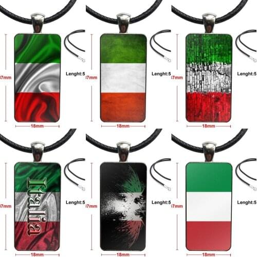 For Child Italian National Flag Necklace With Steel Plated Glass Cabochon Choker Long Pendant Rectangle Necklace
