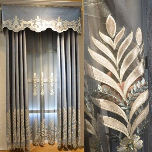 Finished luxury atmosphere European high-end living room curtain modern simple Nordic flannel embroidery bedroom text curtains