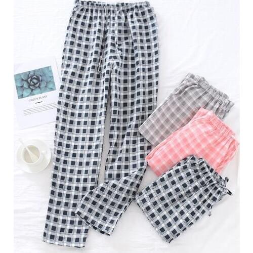 SeeBest Cotton Plaid Pants Bottoms Women Men Wide Leg Casual Pants Pajamas Bottoms Homewear Lounge Wear Anti-mosquito Pants