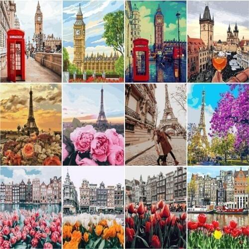 HUACAN Painting By Numbers City Landscape Drawing On Canvas HandPainted Art Gift DIY Picture Tower Kits Home Decor